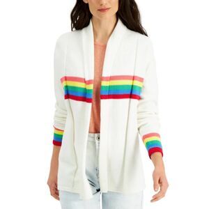 White with Rainbow Stripes Sz Medium Casual Wear Cotton Open Sweater STYLE & CO